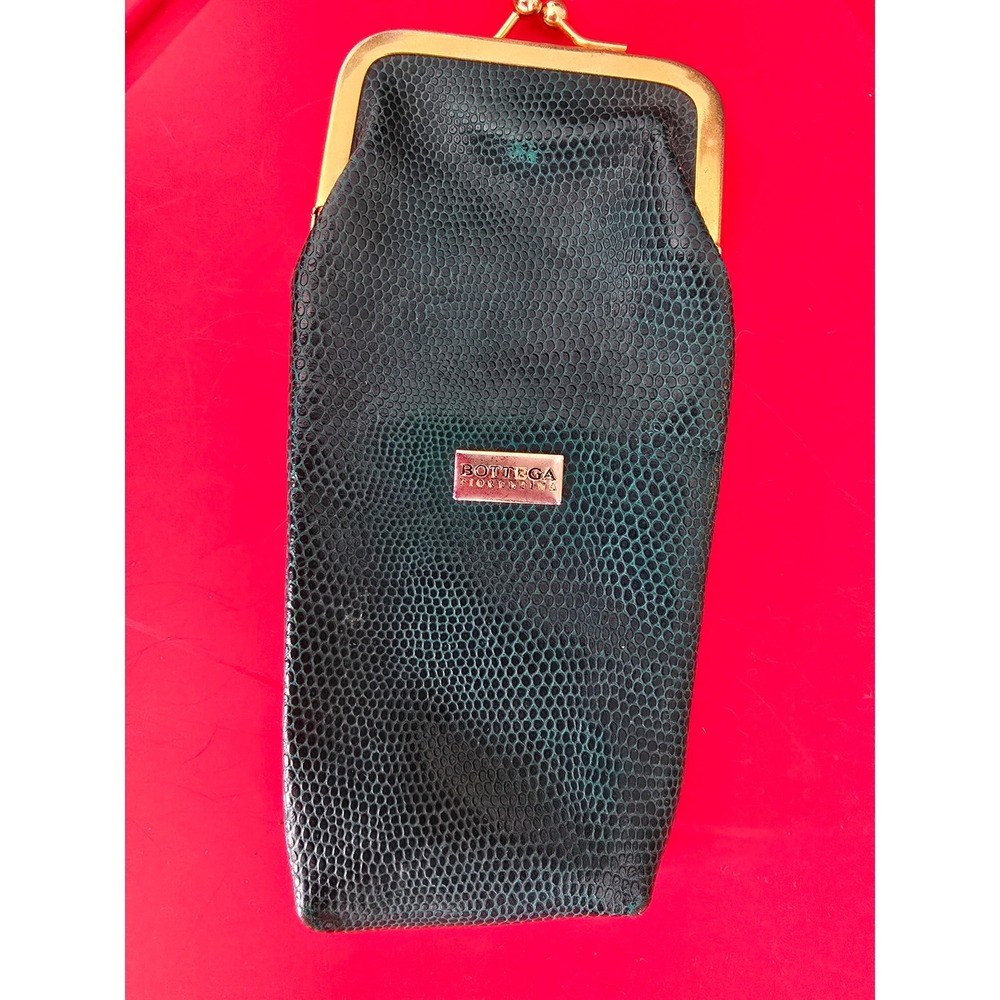 Bottega Fiorentina Green Snake Embossed‎ Coin Purse Kiss Lock Clutch